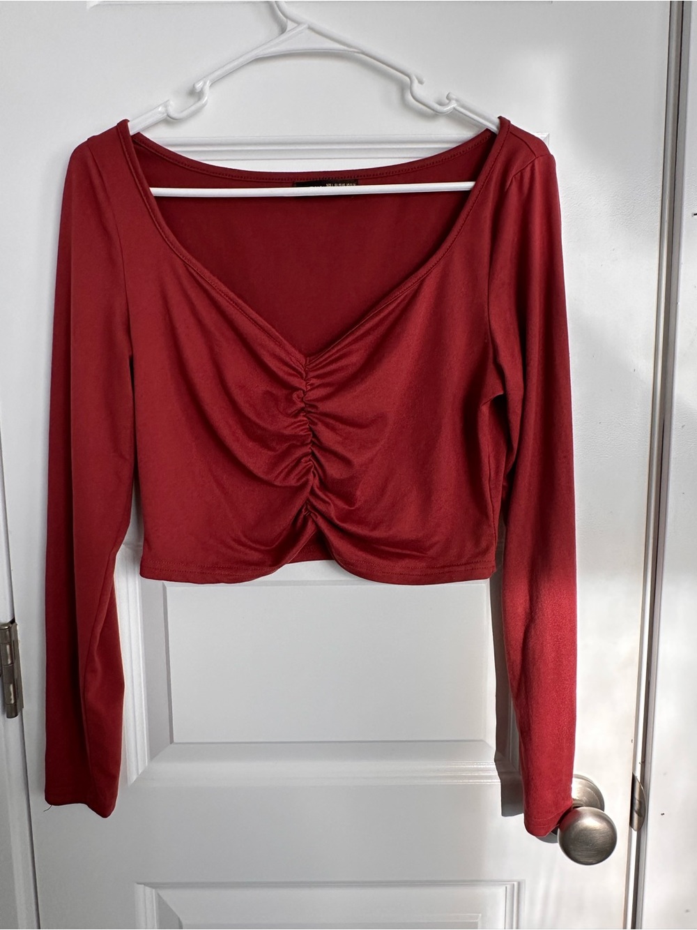 SHEIN Rust Red Ruched Front Long Sleeve Crop Top Size L